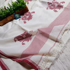 Pure Handloom Bengal Jamdani Saree – Traditional Red and White with Designer Blouse Piece