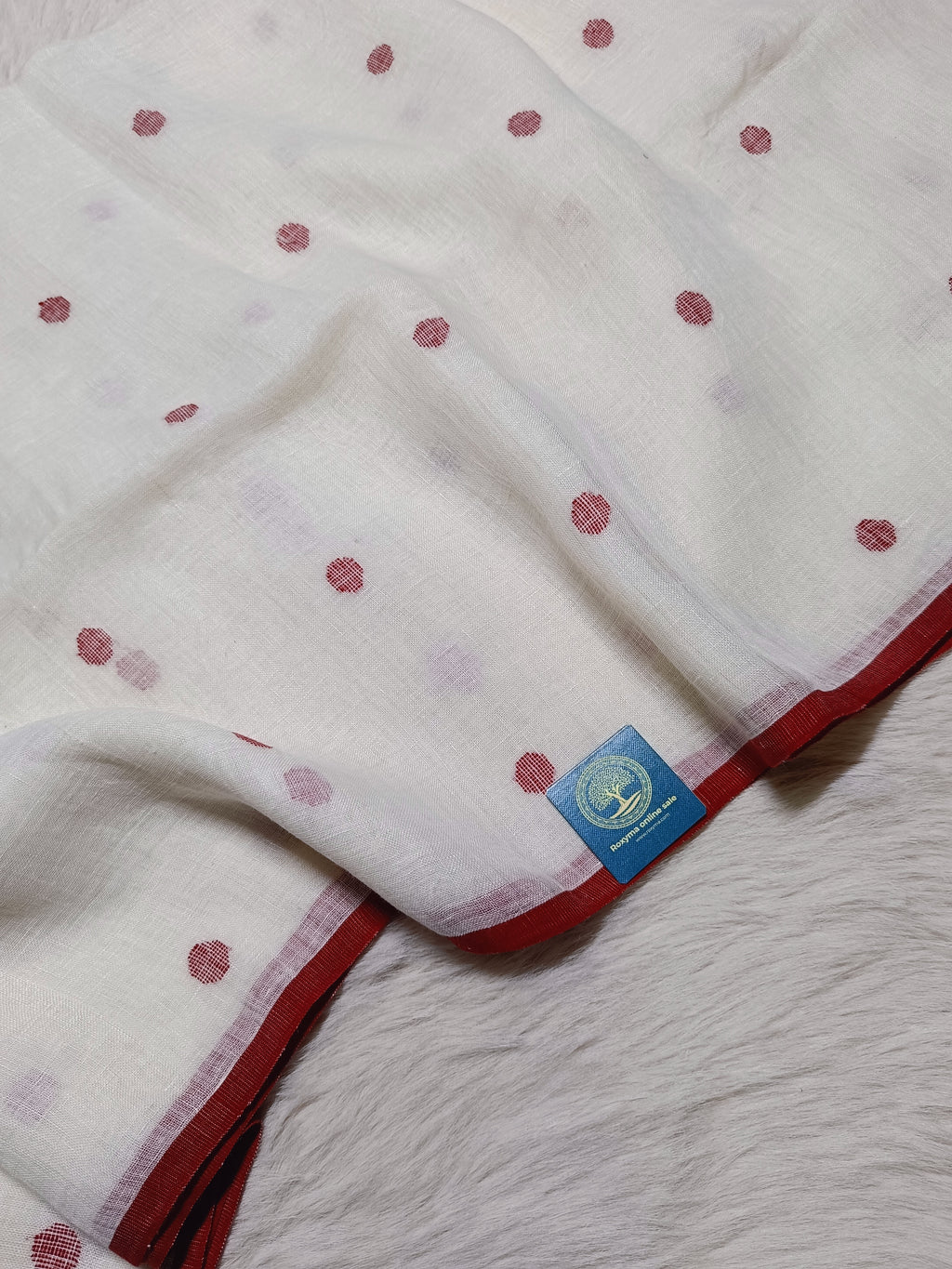 Sindura Buti - Linen Saree  With Jamdani Buties