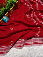 Red Cotton Jamdani Saree with Bhujodi-Style Weaving