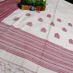 Pure Handloom Bengal Cotton Saree – Traditional Red and White with Ornate Geometric Motifs