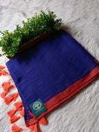 Pure Mullmull Cotton Saree with Contrast Border & Tassel Pallu | Soft Handloom Saree for Women