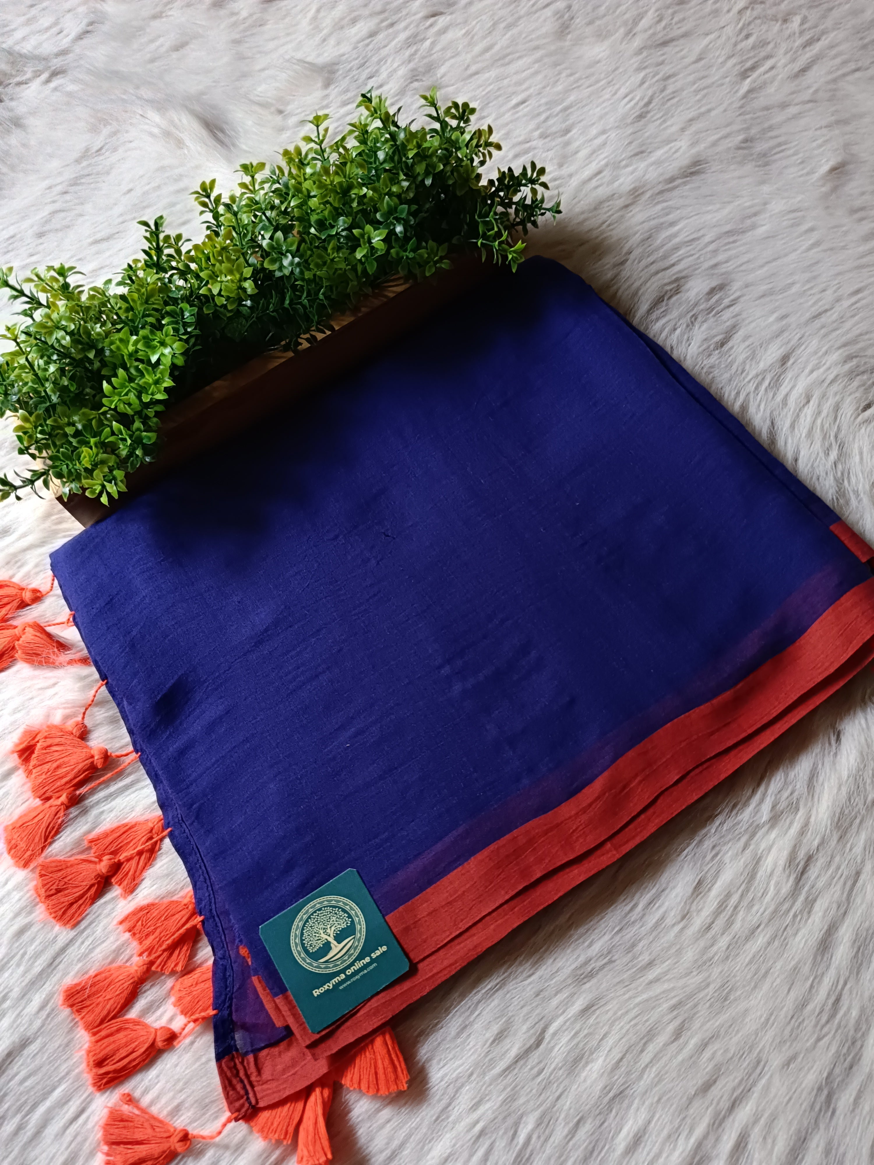 Pure Mullmull Cotton Saree with Contrast Border & Tassel Pallu | Soft Handloom Saree for Women