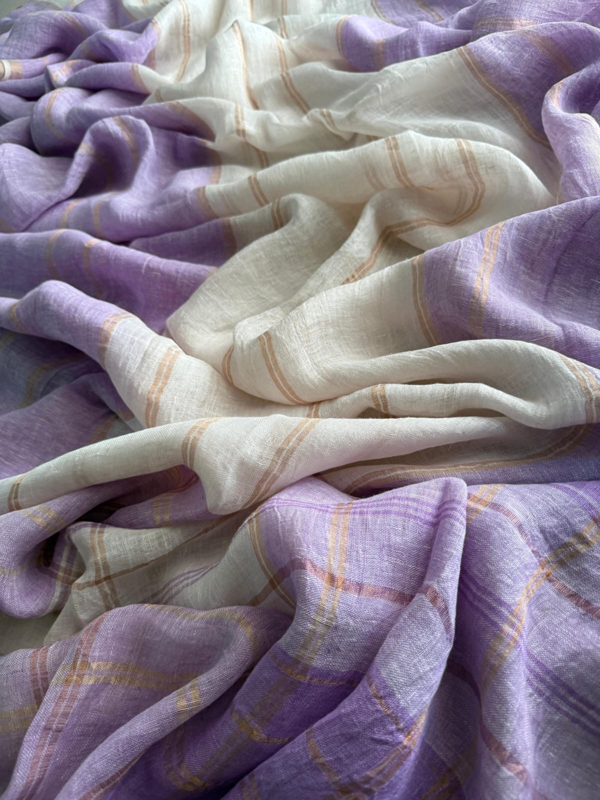 Premium Handwoven Jaishree Linen Saree in Lavender & Ivory with Blouse Piece