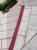Pure Cotton Saree with Double  Contrast Border and Blouse Piece