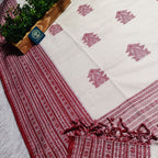 Pure Handloom Bengal Cotton Saree – Traditional Red and White with Ornate Geometric Motifs