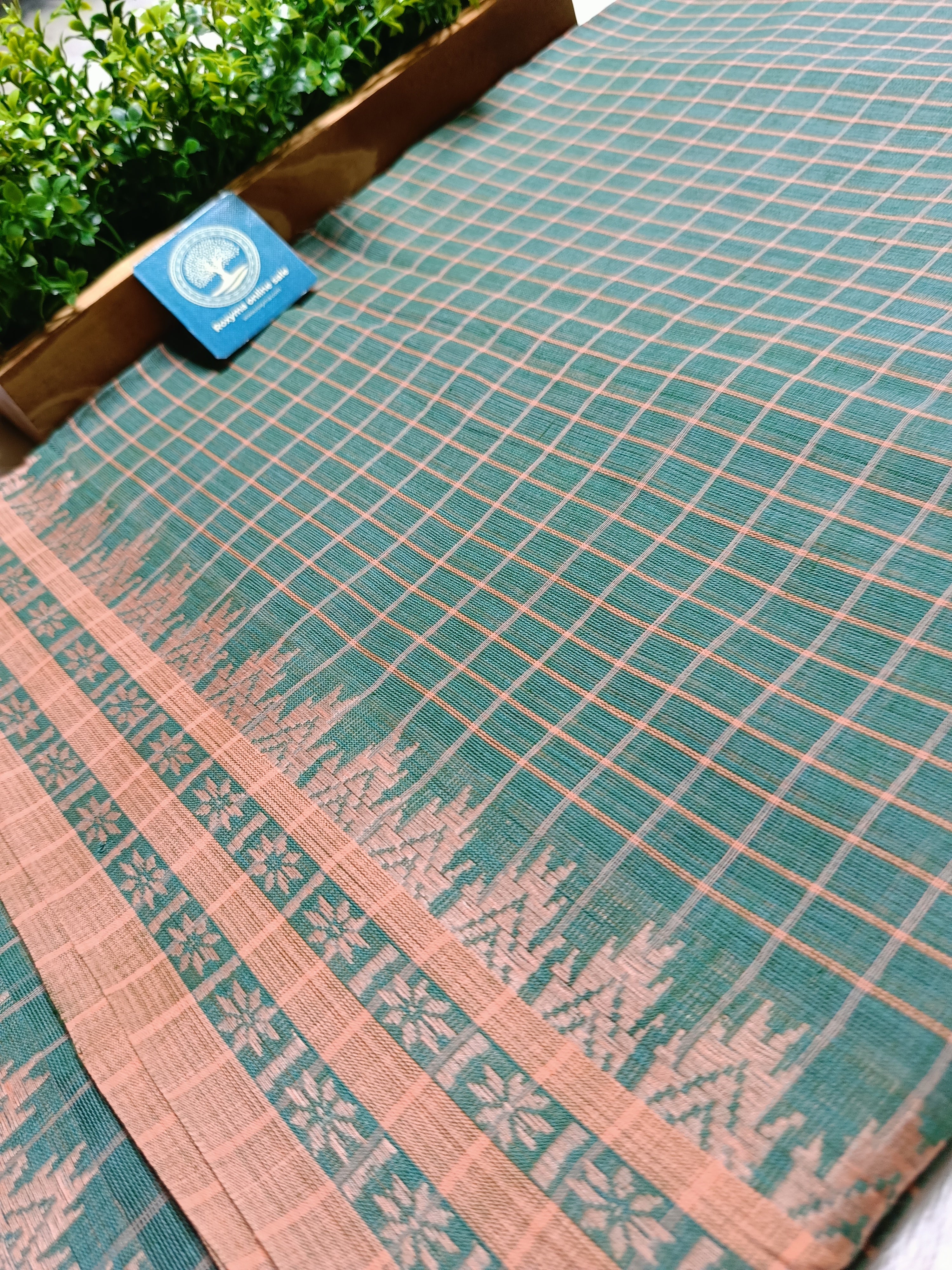 Premium Handwoven Dhonekhali Cotton Saree – Traditional Border | No Blouse Piece