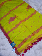 Handloom Cotton Saree in Lime Green and Magenta