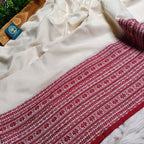 Pure Handloom Bengal Cotton Saree – Traditional Red and White with Ornate Geometric Motifs