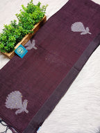 Pure Linen Handwoven Saree with Sequin Floral Motifs & Running Blouse Piece