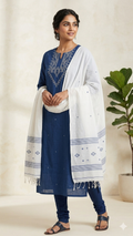 Royal Blue Handloom Cotton Jamdani Dress Material Set
