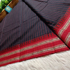 Dhaniyakhali Cotton Saree with Stripes & Vibrant Red Border