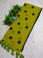 Pure Handwoven Cotton Mulmul Saree with Printed Ball Buti & Tassels