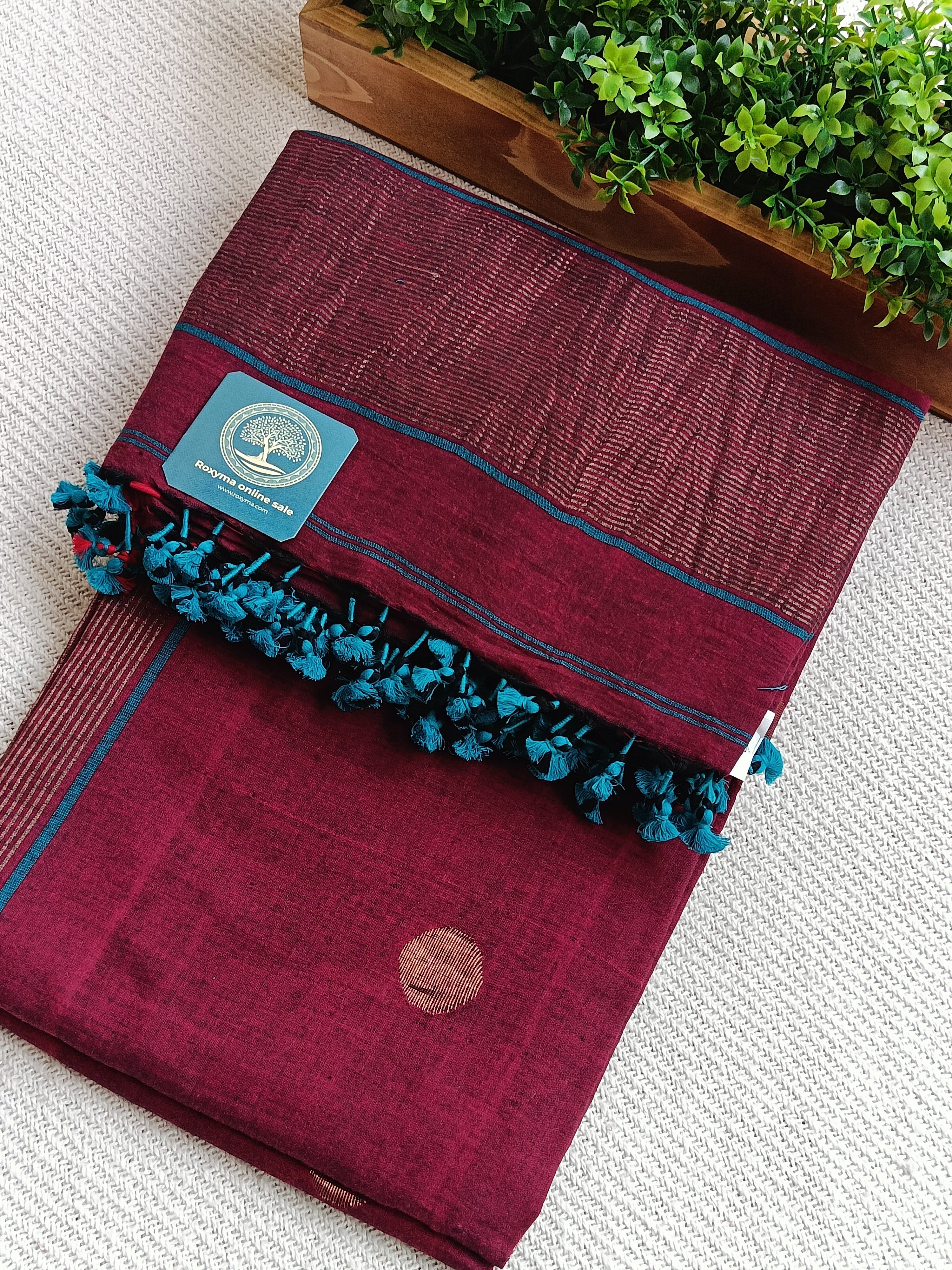 Pure Cotton Jamdani Suit Pieces In Wine-magenta Shade|Top & Dupatta only
