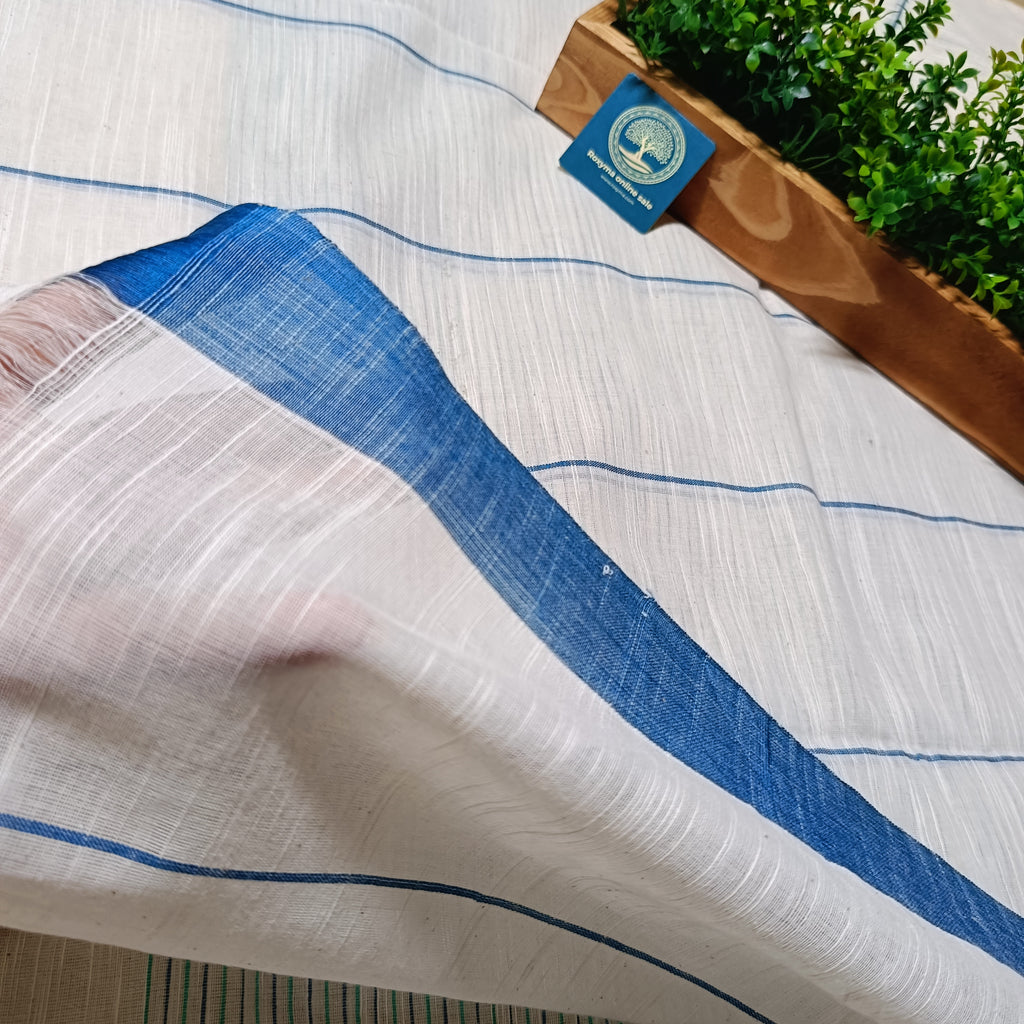 Pure Cotton Saree with Double  Contrast Border and Blouse Piece