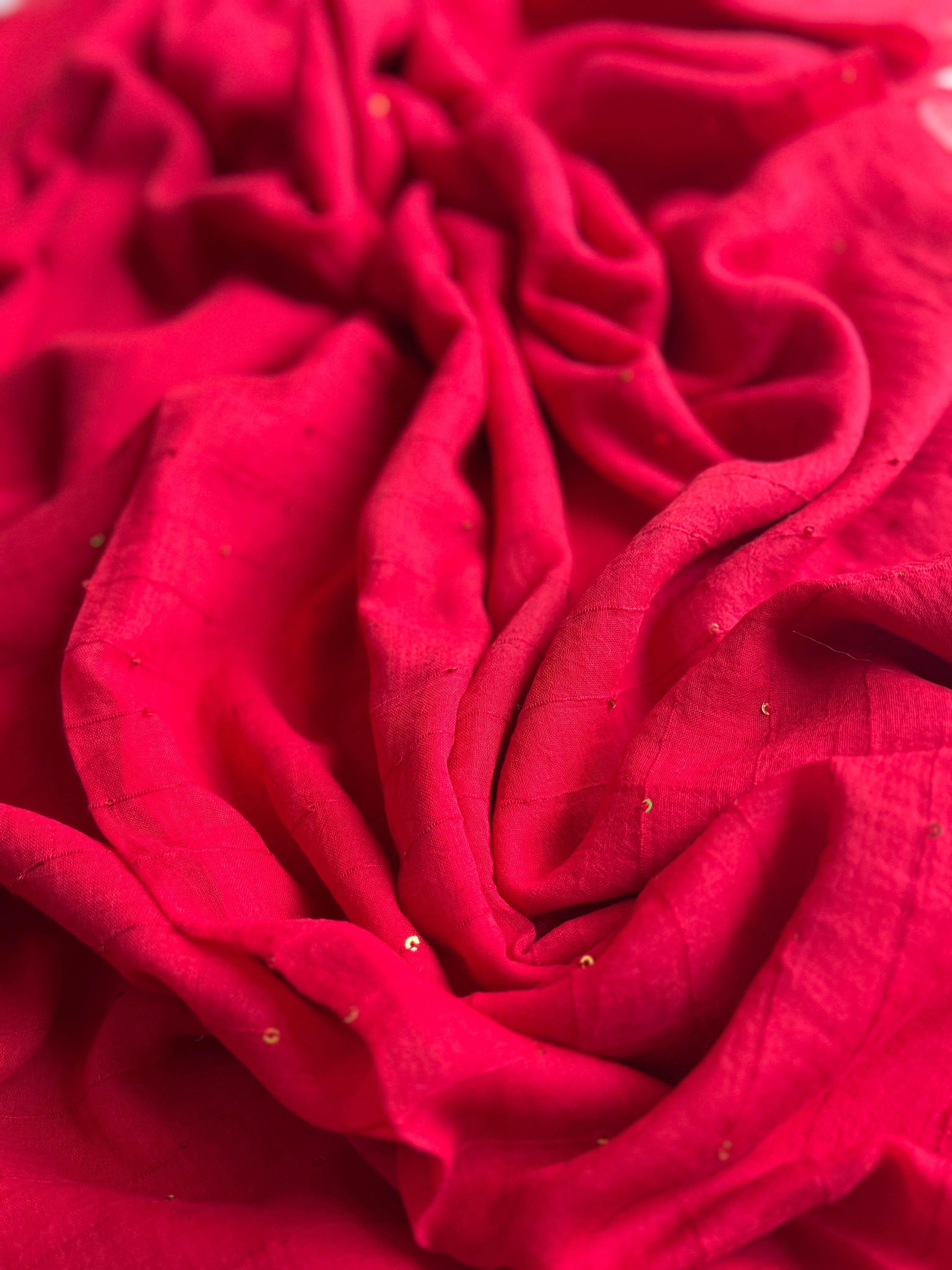Crimson Radiance: Red Mull Cotton Sequined Saree