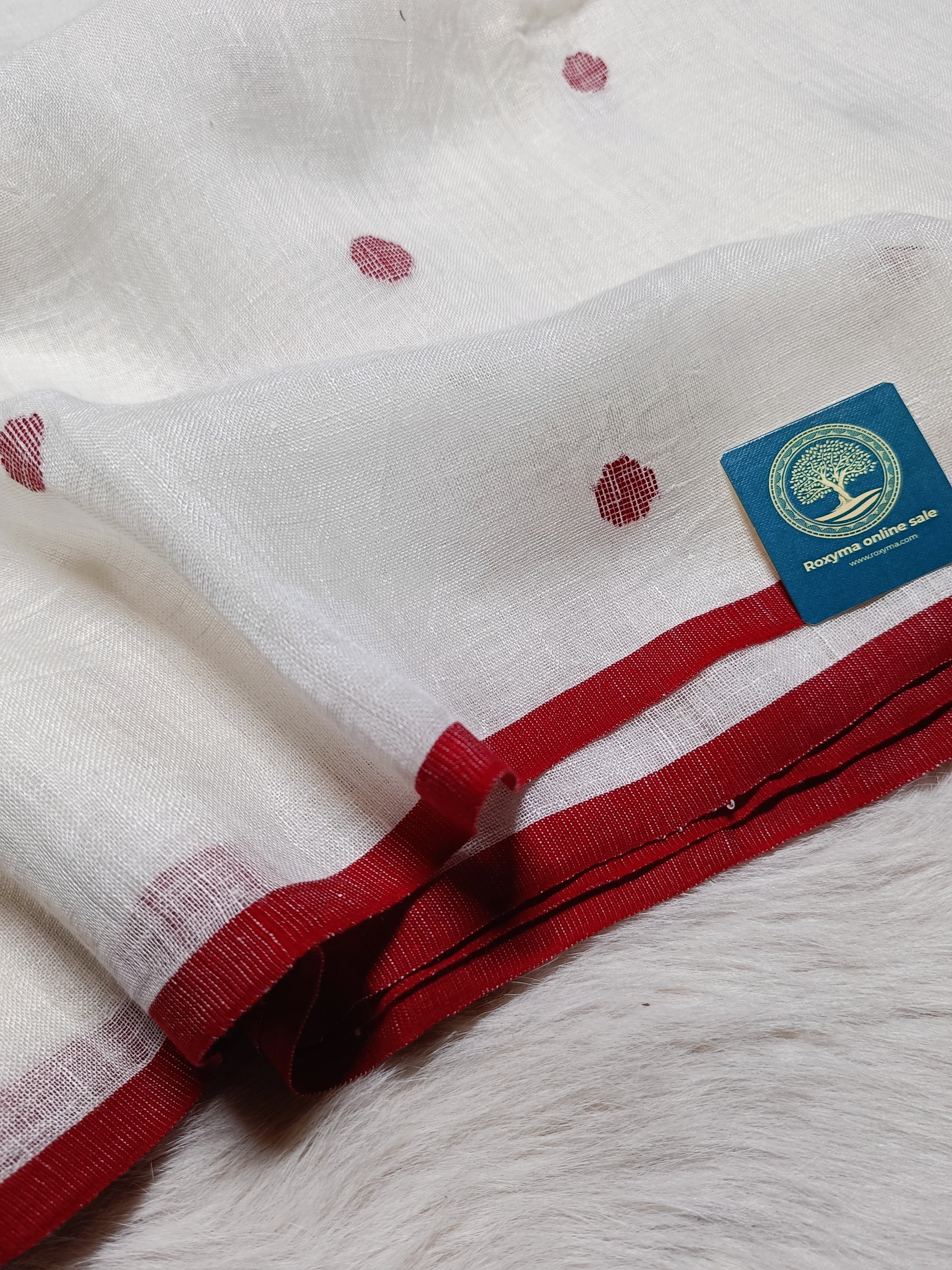 Sindura Buti - Linen Saree  With Jamdani Buties