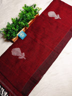 Pure Linen Handwoven Saree with Sequin Floral Motifs & Running Blouse Piece