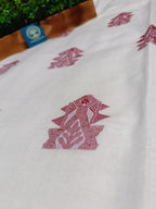 Pure Handloom Bengal Cotton Saree – Traditional Red and White with Ornate Geometric Motifs
