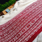 Pure Handloom Bengal Cotton Saree – Traditional Red and White with Ornate Geometric Motifs