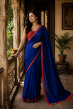 Pure Mullmull Cotton Saree with Contrast Border & Tassel Pallu | Soft Handloom Saree for Women