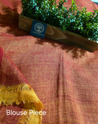 Mustard Jaishree Linen Saree with Handwoven Jamdani Pallu