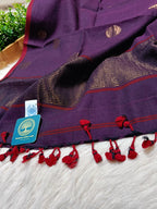 Pure Cotton suit with Jamdani Golden Zari  Butties in Plum Shed. Unstitched Dress Material Set of 2