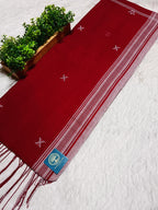 Red Cotton Jamdani Saree with Bhujodi-Style Weaving