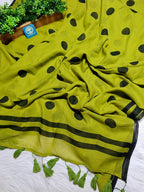 Pure Handwoven Cotton Mulmul Saree with Printed Ball Buti & Tassels