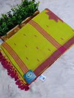 Handloom Cotton Saree in Lime Green and Magenta