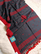 Handloom Cotton Saree in  Black and Red
