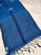 Pure Linen Handwoven Saree with Sequin Floral Motifs & Running Blouse Piece