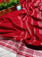 Red Cotton Jamdani Saree with Bhujodi-Style Weaving