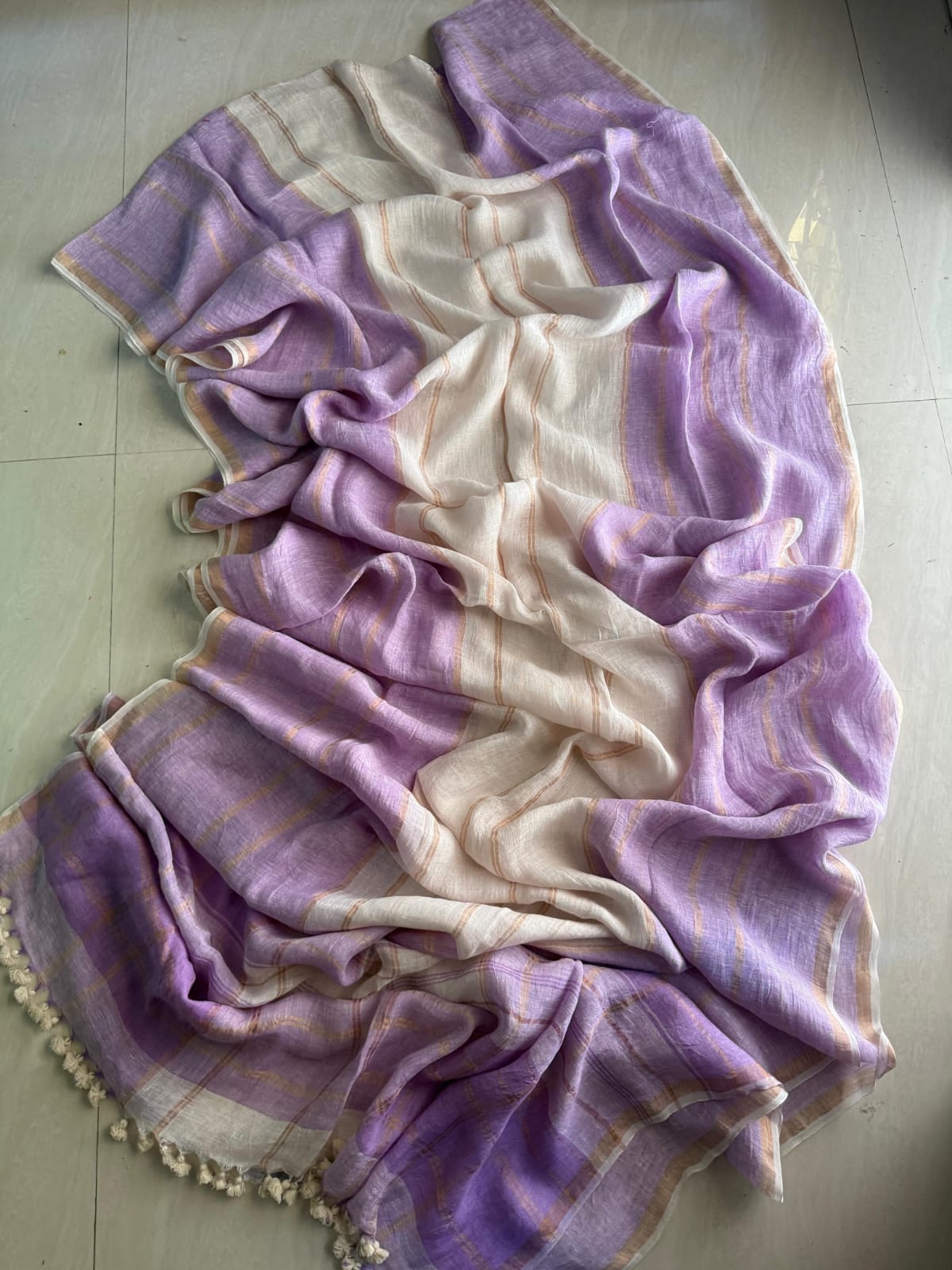 Premium Handwoven Jaishree Linen Saree in Lavender & Ivory with Blouse Piece
