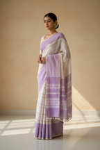 Premium Handwoven Jaishree Linen Saree in Lavender & Ivory with Blouse Piece