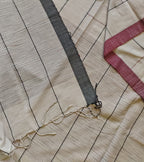 Pure Handloom Cotton Saree with Gicha Stripe Pallu & Traditional Ganga Jamuna Border