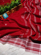 Red Cotton Jamdani Saree with Bhujodi-Style Weaving