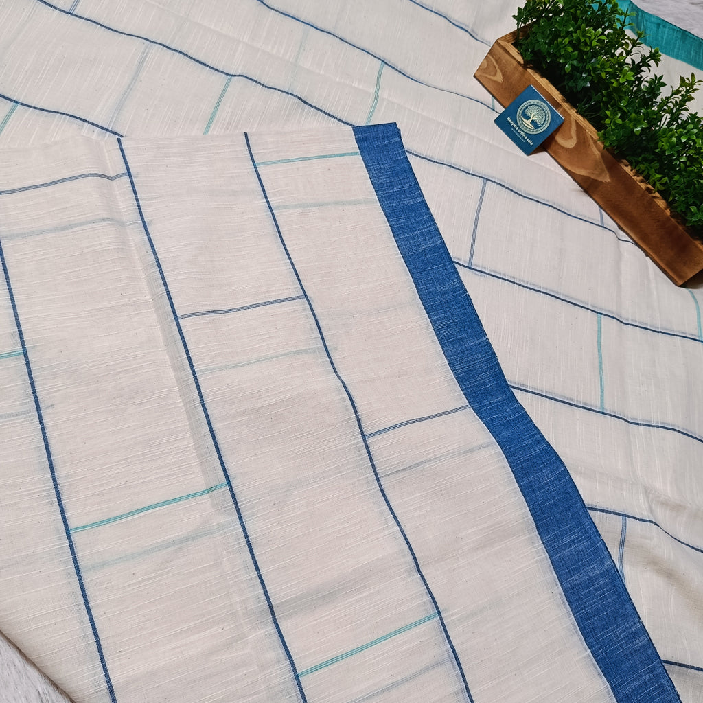 Pure Cotton Saree with Double  Contrast Border and Blouse Piece