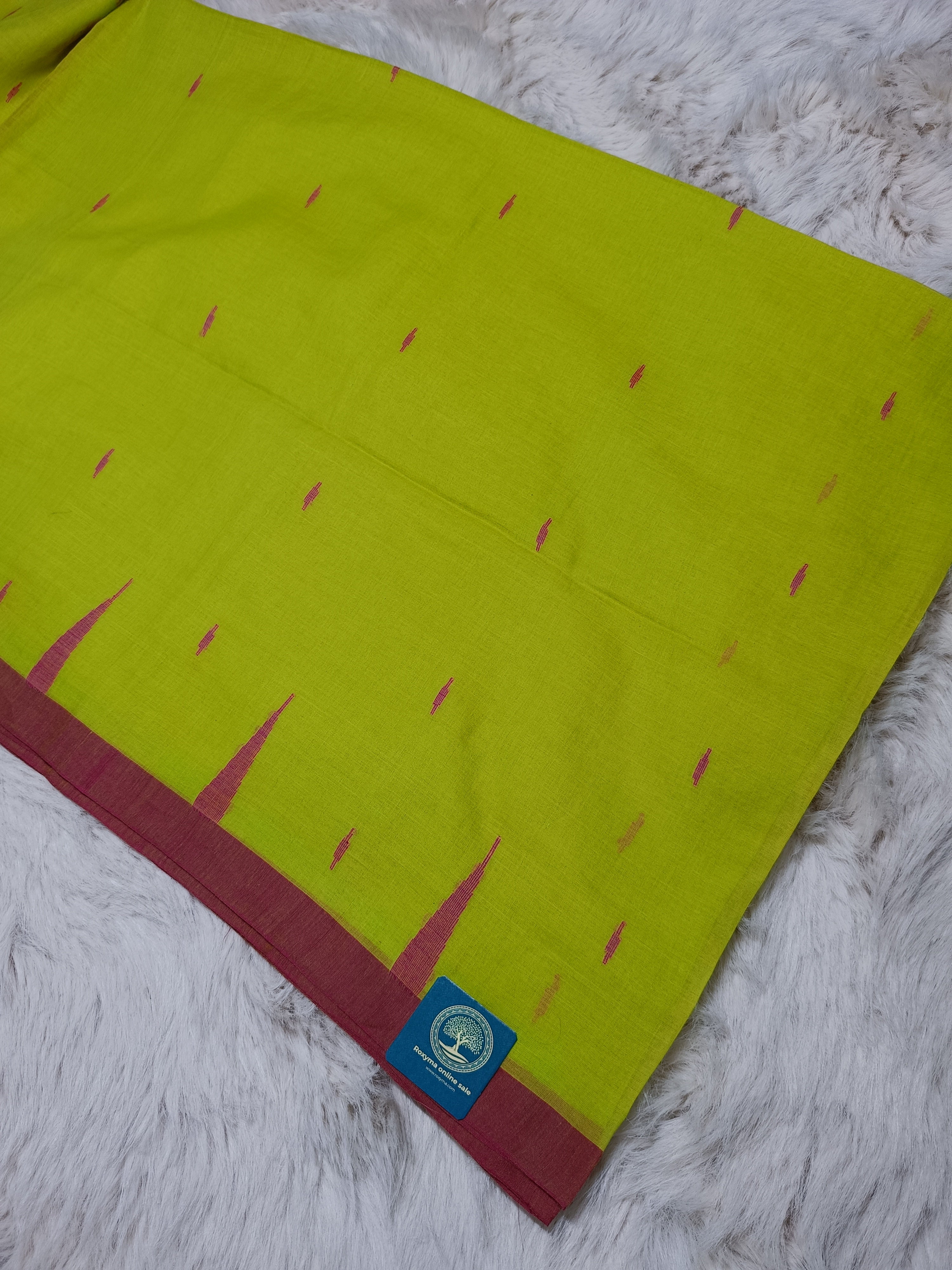 Handloom Cotton Saree in Lime Green and Magenta