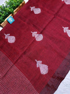 Pure Linen Handwoven Saree with Sequin Floral Motifs & Running Blouse Piece