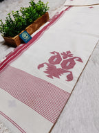 Pure Handloom Bengal Jamdani Saree – Traditional Red and White with Designer Blouse Piece