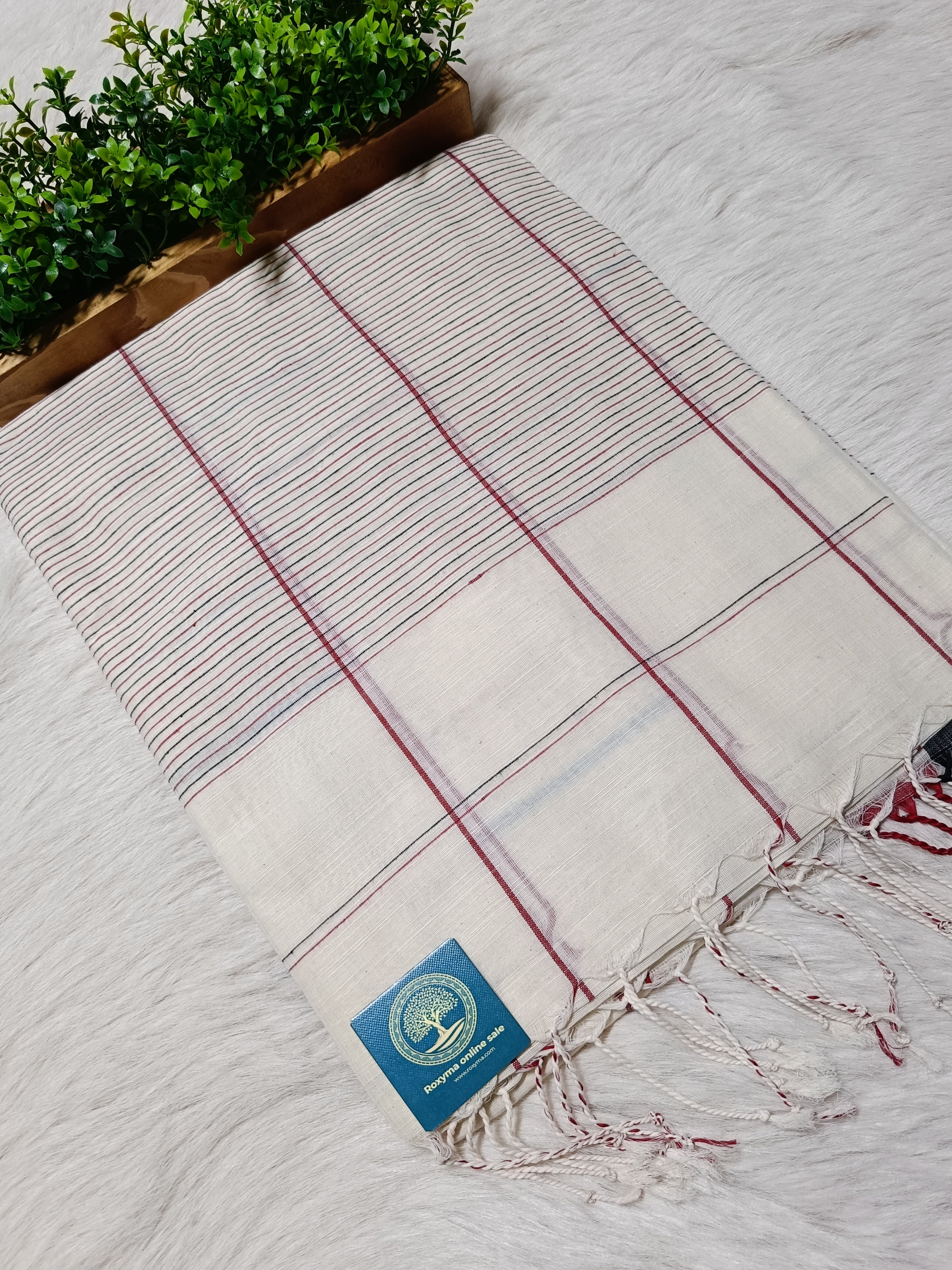 Pure Cotton Saree with Double  Contrast Border and Blouse Piece