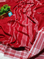 Red Cotton Jamdani Saree with Bhujodi-Style Weaving