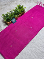 Handwoven Magenta Jaishree Linen Jamdani Saree with Golden Zari Pallu