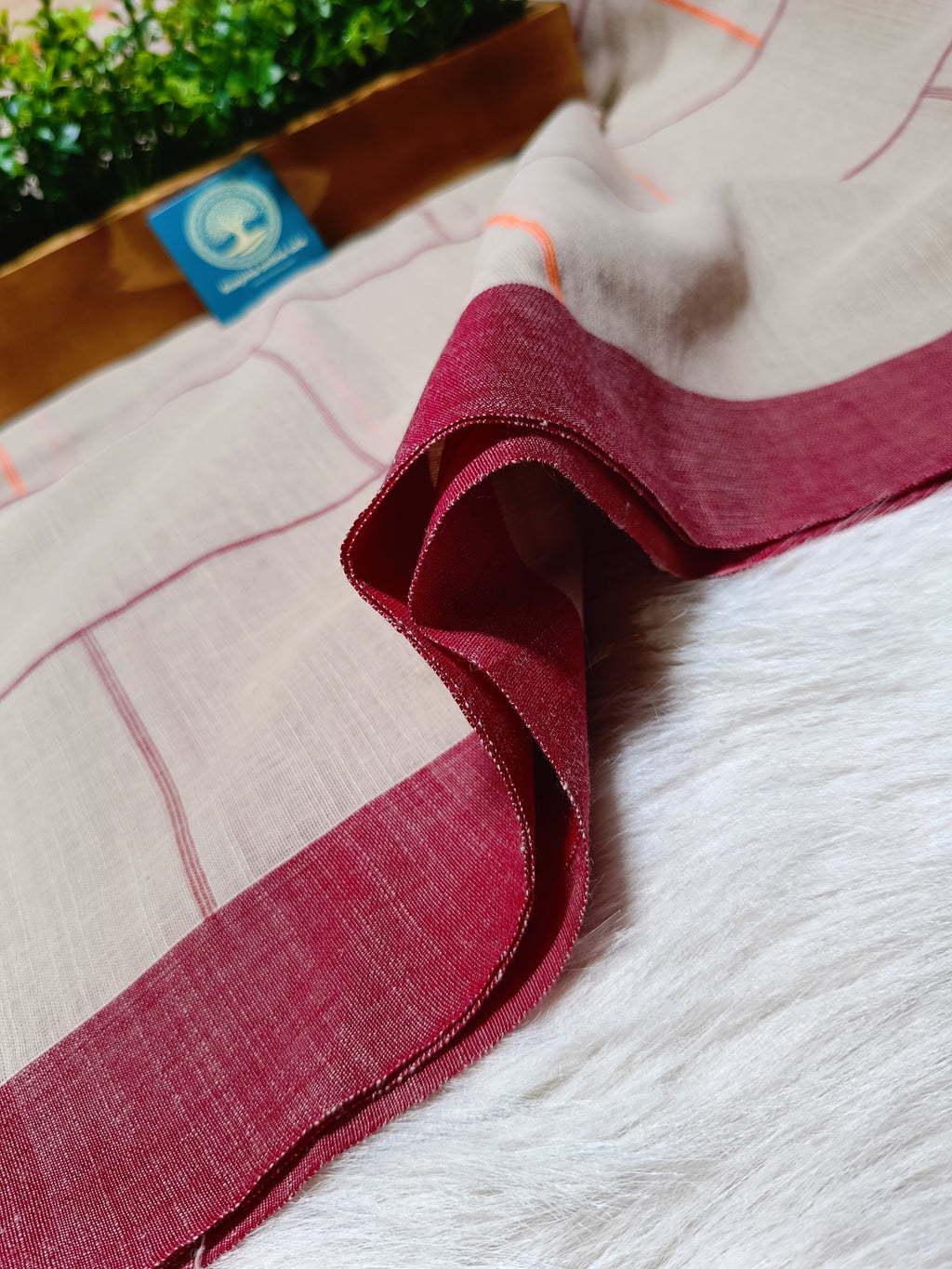 Pure Cotton Saree with Double  Contrast Border and Blouse Piece