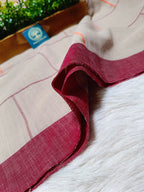 Pure Cotton Saree with Double  Contrast Border and Blouse Piece