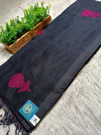 Pure Linen Handwoven Saree with Sequin Floral Motifs & Running Blouse Piece