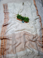 Exquisite Jaishree Linen Saree with Tested Golden Zari Border