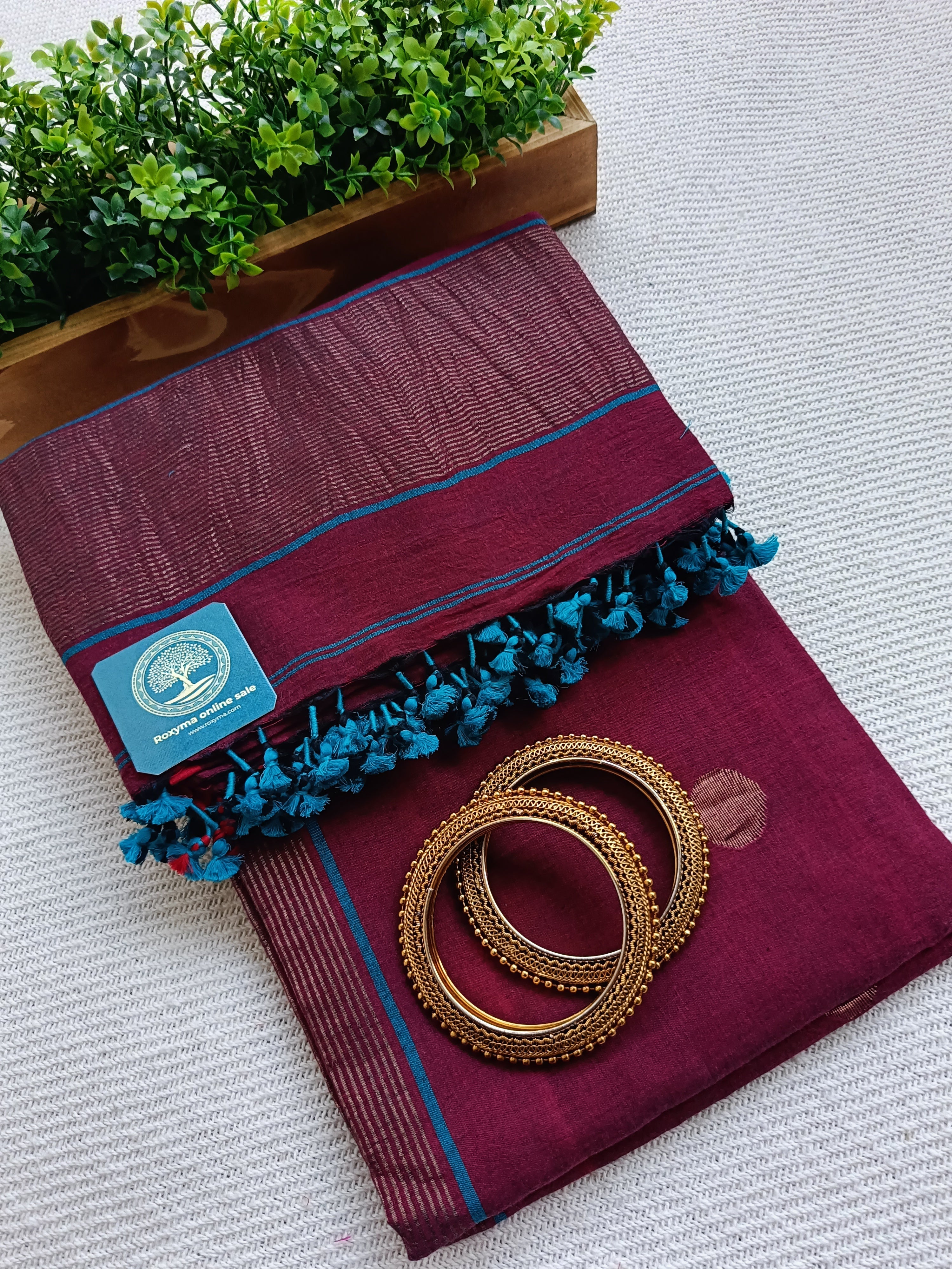 Pure Cotton Jamdani Suit Pieces In Wine-magenta Shade|Top & Dupatta only