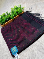 Pure Linen Handwoven Saree with Sequin Floral Motifs & Running Blouse Piece