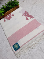 Pure Handloom Bengal Jamdani Saree – Traditional Red and White with Designer Blouse Piece
